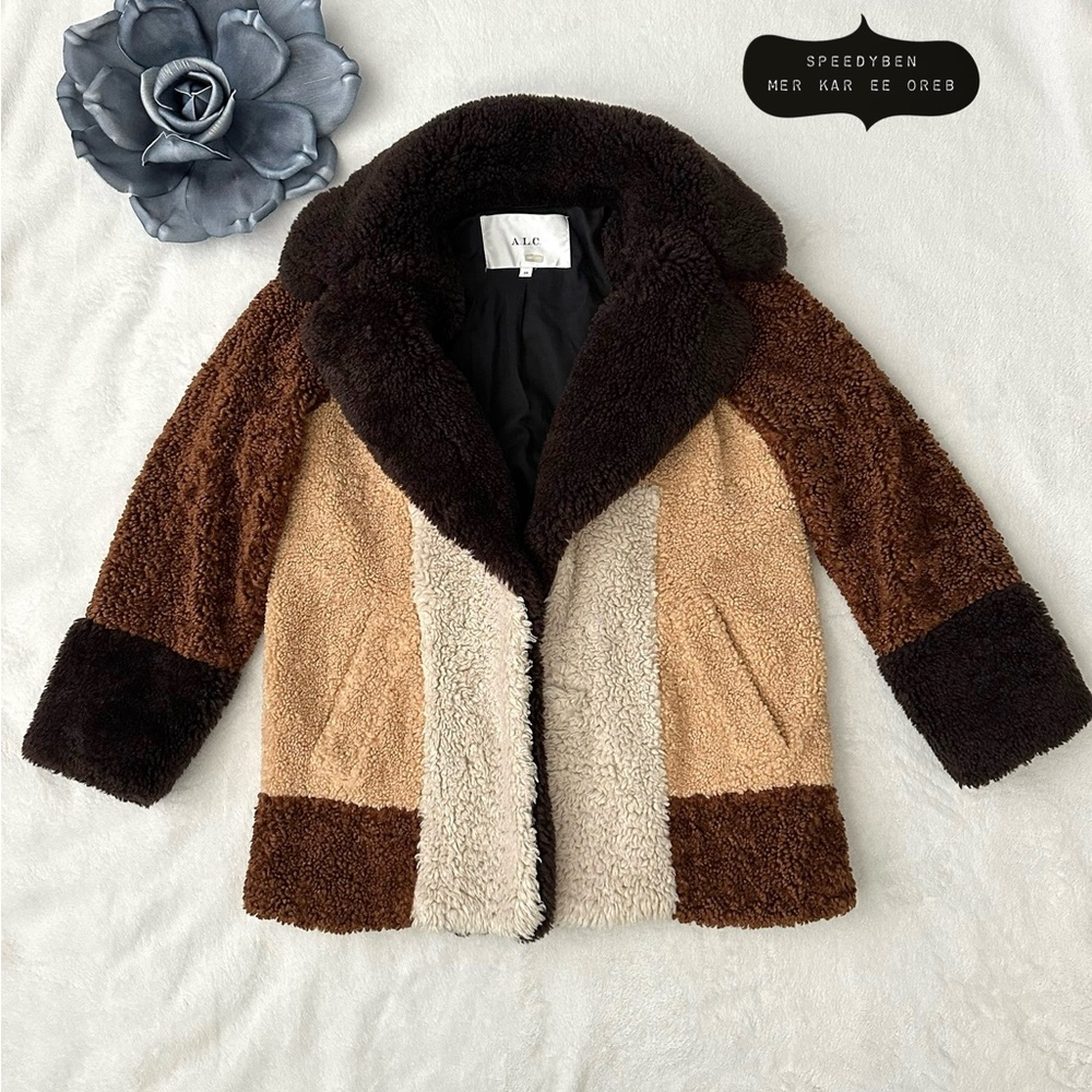 A.L.C. Faux Fur Colorblock Stefan Soft Fluffy Coat size XS